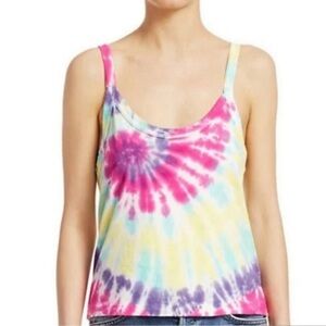 Re/Done Tie-Dye Scoop Neck Tank Top in Pink, Purple, Yellow, Blue